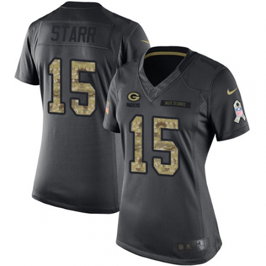 Women's Nike Green Bay Packers #15 Bart Starr Limited Black 2016 Salute to Service NFL Jersey - Ujersey