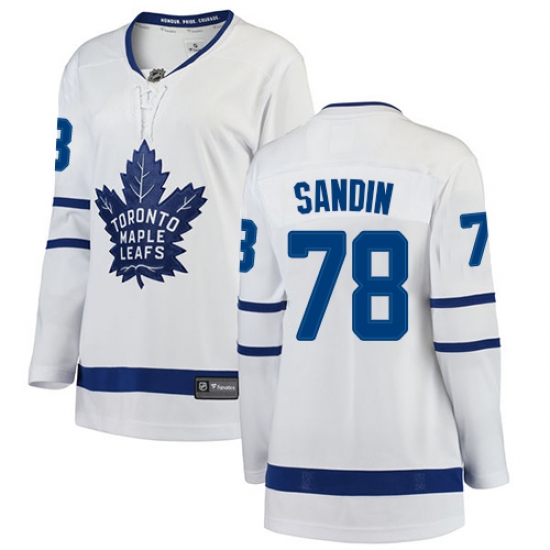Women's Toronto Maple Leafs #78 Rasmus Sandin Authentic White Away Fanatics Branded Breakaway NHL Jersey - Ujersey