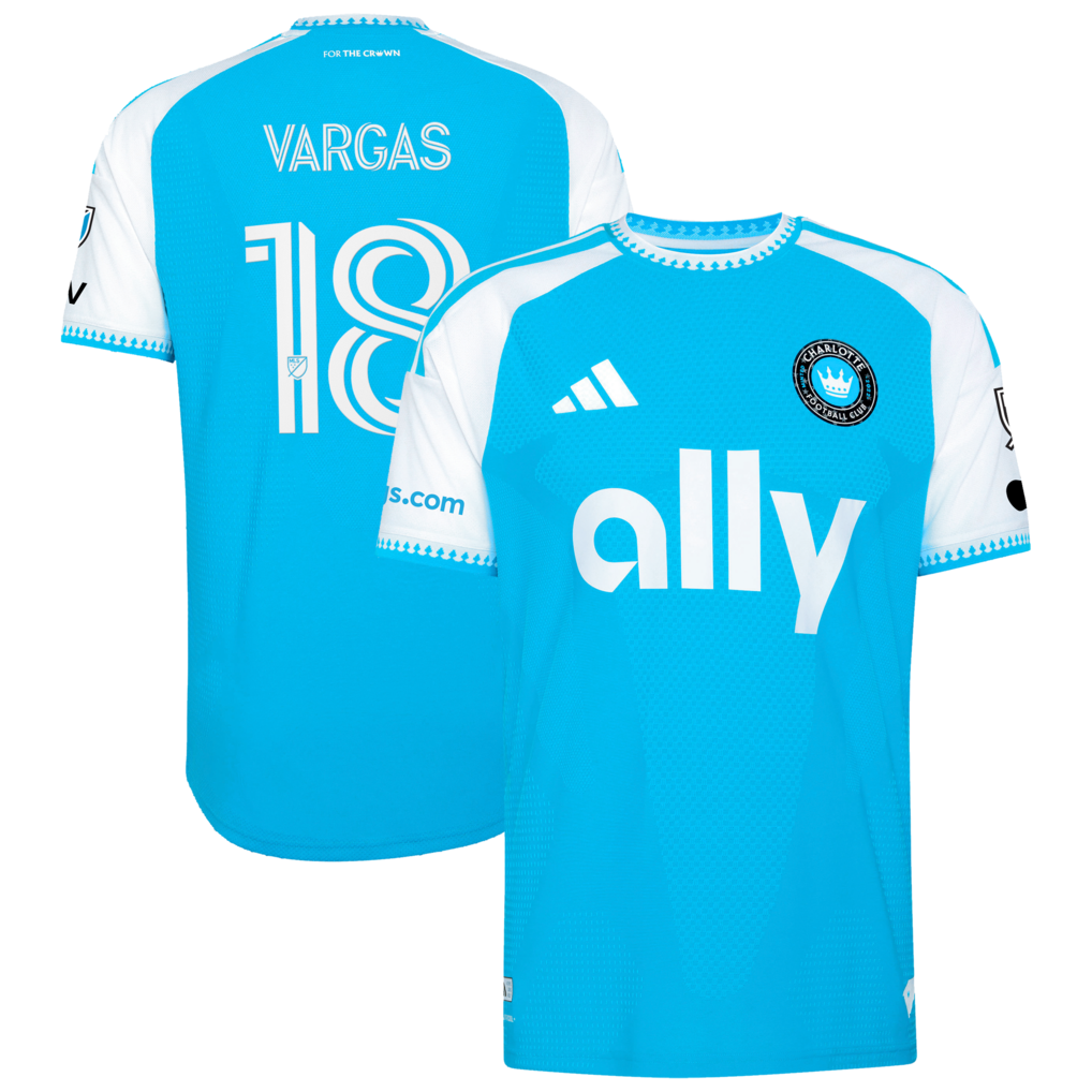 Men's Charlotte FC Kerwin Vargas adidas Blue 2026 Carolina Kit: Crowns Up On-Field Authentic Patch Jersey - Ujersey