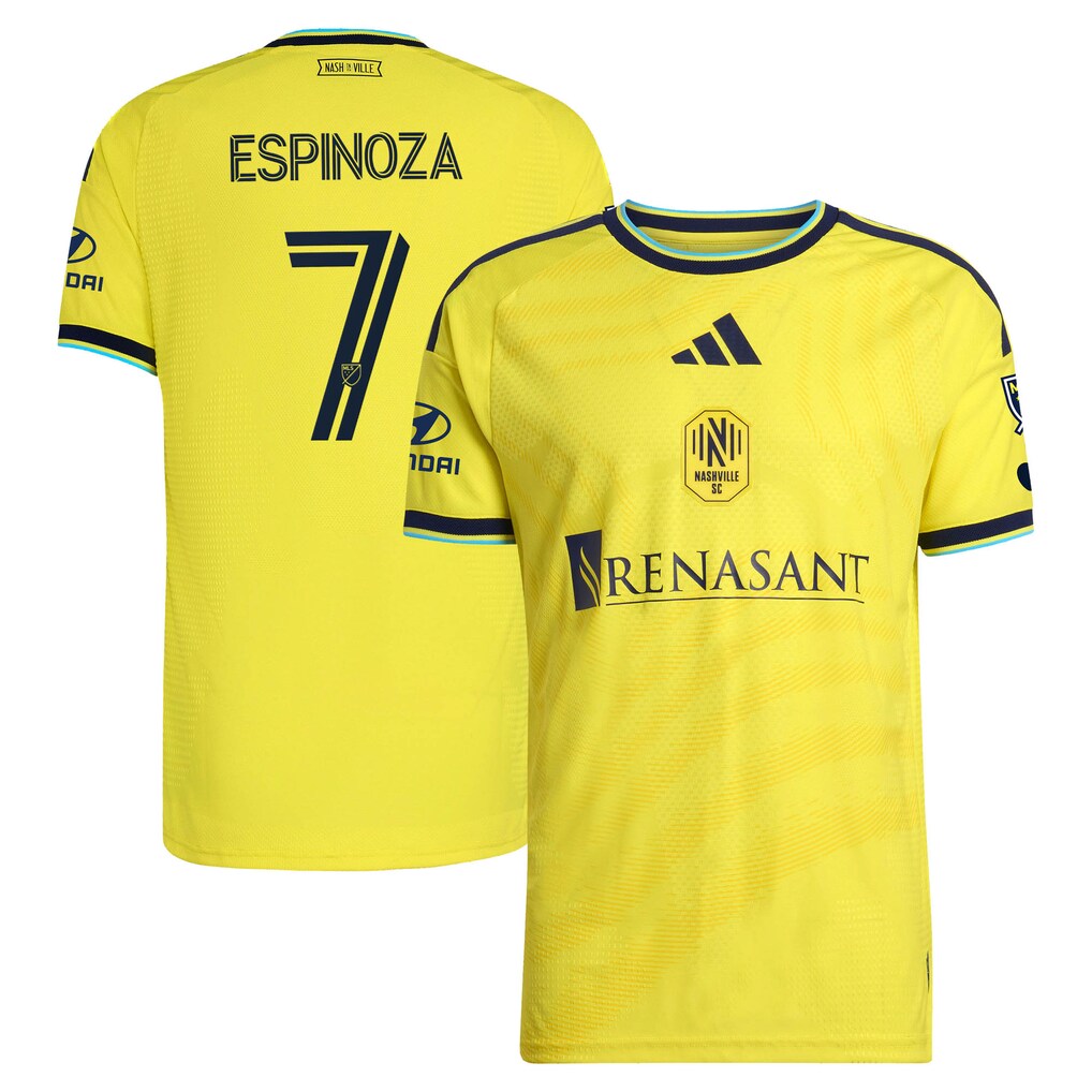 Men's Nashville SC Cristian Espinoza adidas Yellow 2026 The Reverb Kit On-Field Authentic Patch Jersey - Ujersey