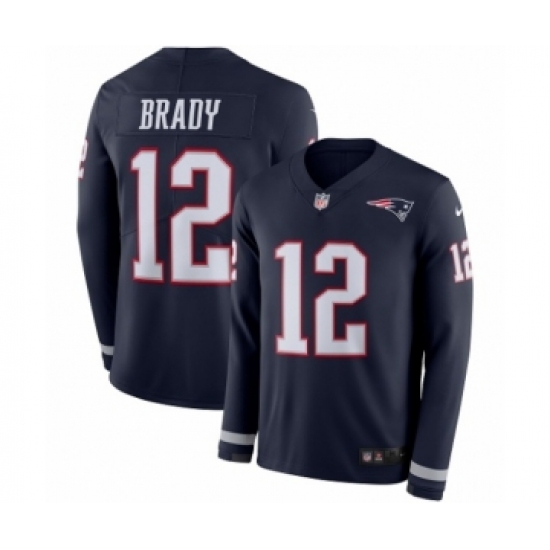 Men's Nike New England Patriots #12 Tom Brady Limited Navy Blue Therma Long Sleeve NFL Jersey - Ujersey