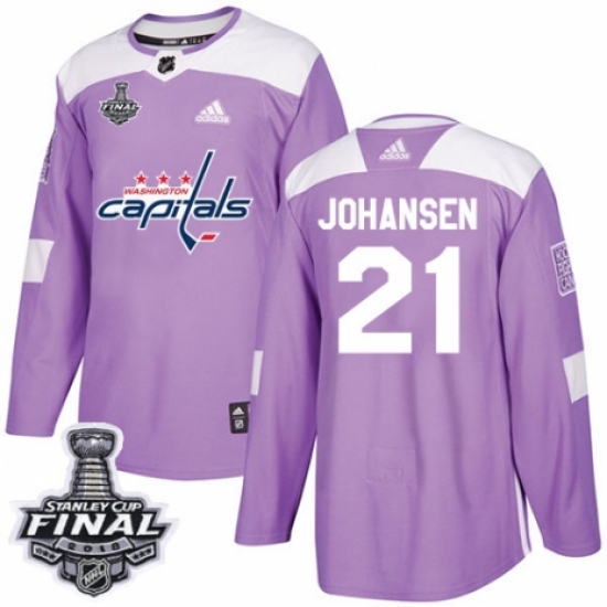 Men's Adidas Washington Capitals #21 Lucas Johansen Authentic Purple Fights Cancer Practice 2018 Stanley Cup Final NHL Jersey - Ujersey