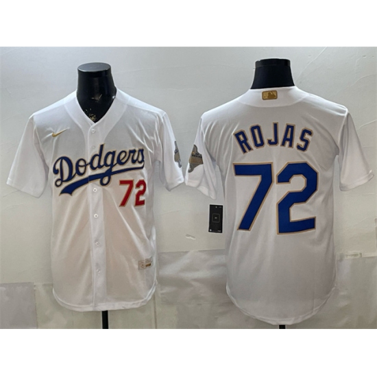 Men's Los Angeles Dodgers #72 Miguel Rojas White 2026 Gold Collection Stadium Stitched Baseball Jersey - Ujersey