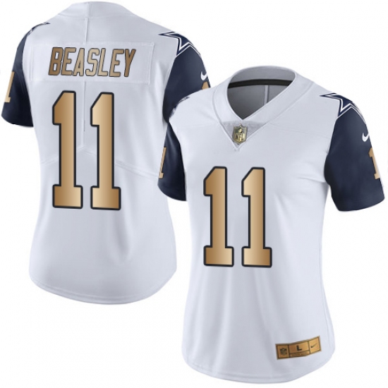Women's Nike Dallas Cowboys #11 Cole Beasley Limited White/Gold Rush NFL Jersey - Ujersey