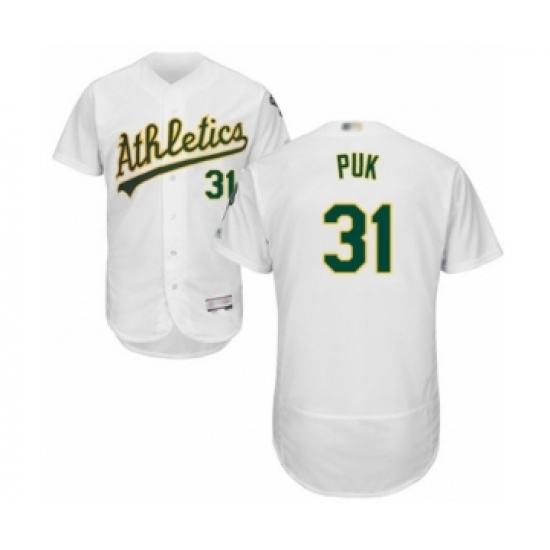 Men's Oakland Athletics #31 A.J. Puk White Home Flex Base Authentic Collection Baseball Player Jersey - Ujersey