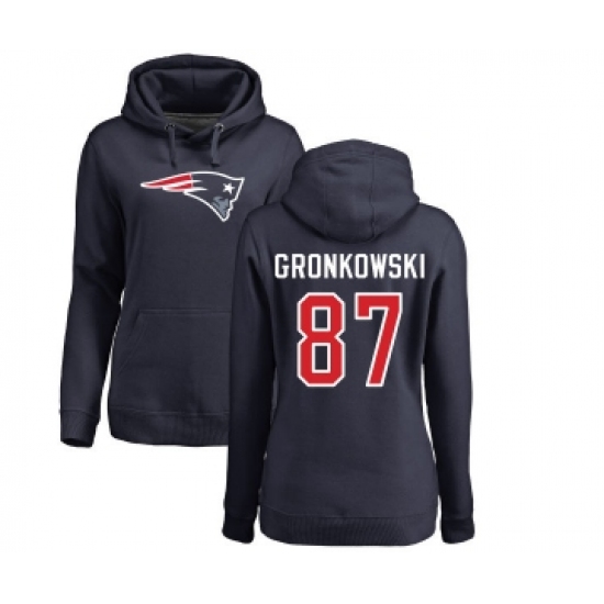 Football Women's New England Patriots #87 Rob Gronkowski Navy Blue Name & Number Logo Pullover Hoodie - Ujersey