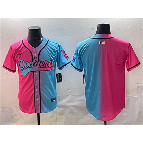 Men's Los Angeles Dodgers Blank Pink Blue Limited Stitched Baseball Jersey - Ujersey