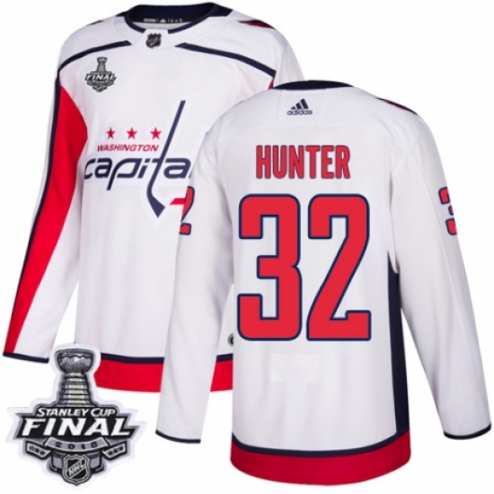 Men's Adidas Washington Capitals #32 Dale Hunter Authentic White Away 2018 Stanley Cup Final NHL Jersey - Ujersey