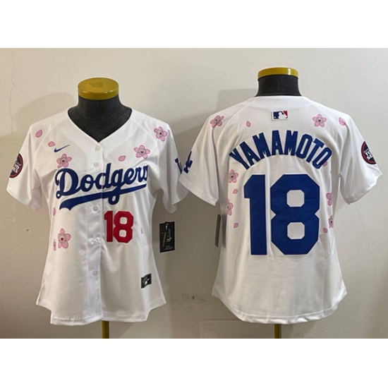 Women's Los Angeles Dodgers #18 Yoshinobu Yamamoto White 2025 Tokyo Series Limited Stitched Baseball Jersey - Ujersey