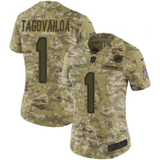 Women's Miami Dolphins #1 Tua Tagovailoa Camo Stitched Limited 2018 Salute To Service Jersey - Ujersey