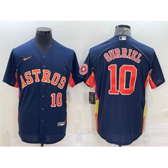 Men's Houston Astros #10 Yuli Gurriel Number Navy Blue With Patch Stitched MLB Cool Base Nike Jersey - Ujersey