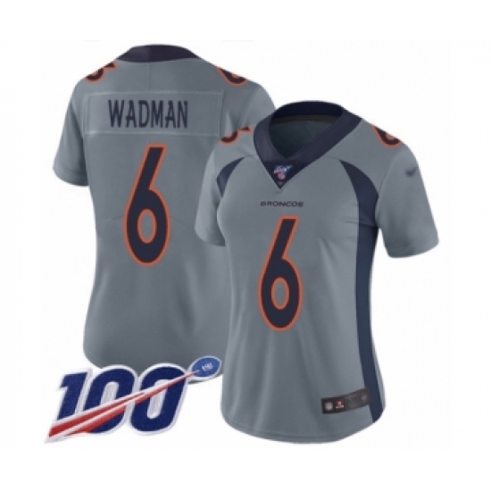 Women's Denver Broncos #6 Colby Wadman Limited Silver Inverted Legend 100th Season Football Jersey - Ujersey