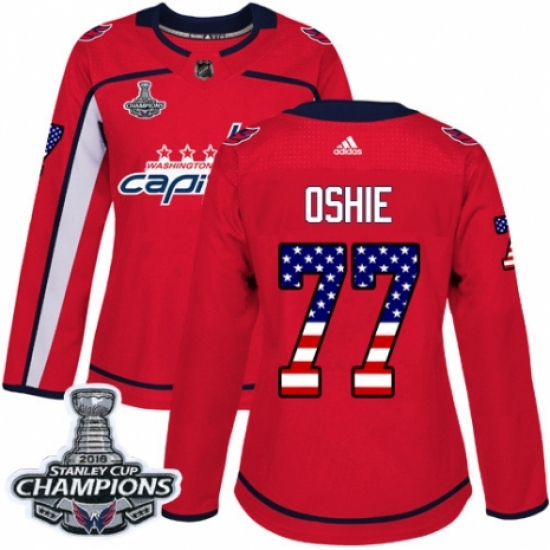 Women's Adidas Washington Capitals #77 T.J. Oshie Authentic Red USA Flag Fashion 2018 Stanley Cup Final Champions NHL Jersey - Ujersey