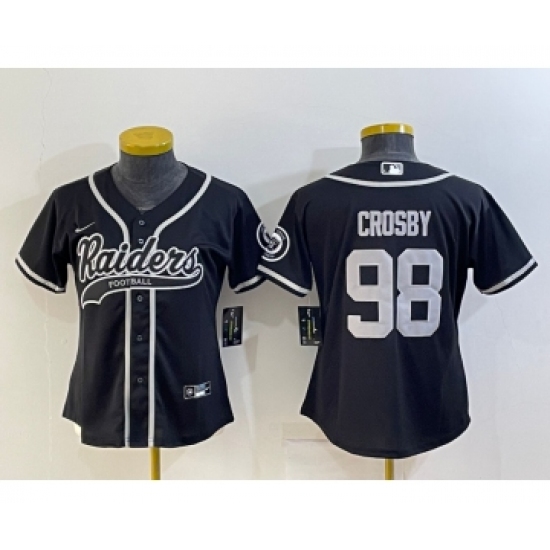 Women's Las Vegas Raiders #98 Maxx Crosby Black With Patch Cool Base Stitched Baseball Jersey - Ujersey