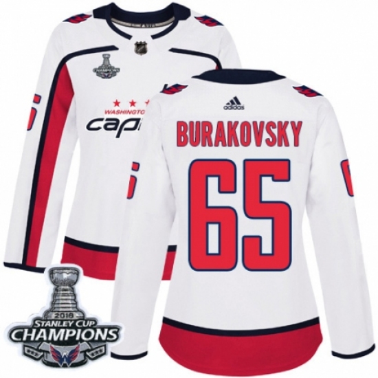 Women's Adidas Washington Capitals #65 Andre Burakovsky Authentic White Away 2018 Stanley Cup Final Champions NHL Jersey - Ujersey