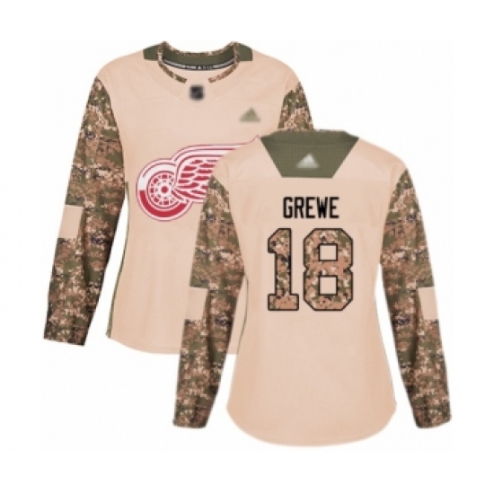 Women's Detroit Red Wings #18 Albin Grewe Authentic Camo Veterans Day Practice Hockey Jersey - Ujersey
