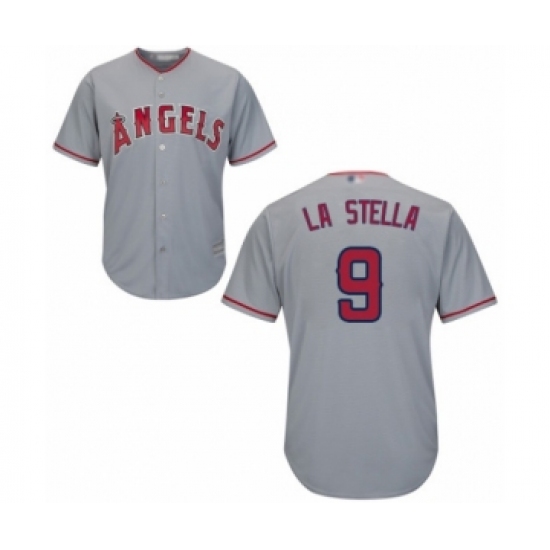 Men's Los Angeles Angels of Anaheim #9 Tommy La Stella Replica Grey Road Cool Base Baseball Jersey - Ujersey