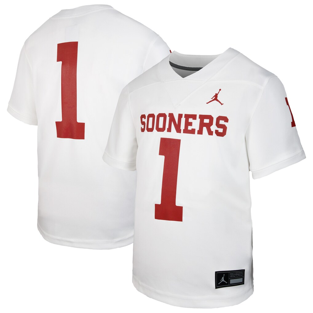 Youth Jordan Brand #1 White Oklahoma Sooners Untouchable Replica Game Jersey - ujerseystore