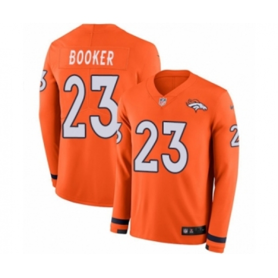 Youth Nike Denver Broncos #23 Devontae Booker Limited Orange Therma Long Sleeve NFL Jersey - Ujersey