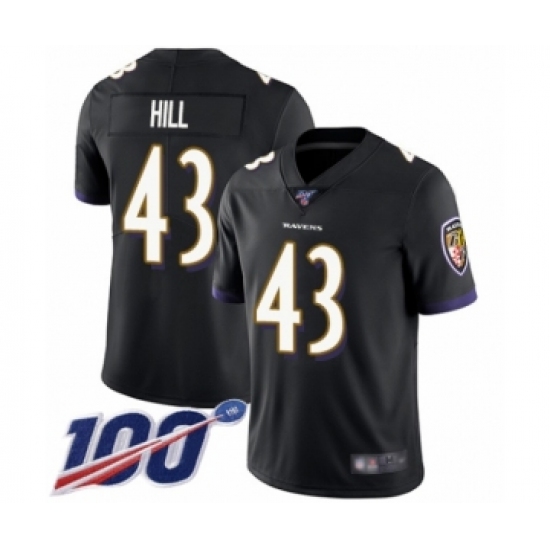 Men's Baltimore Ravens #43 Justice Hill Black Alternate Vapor Untouchable Limited Player 100th Season Football Jersey - Ujersey