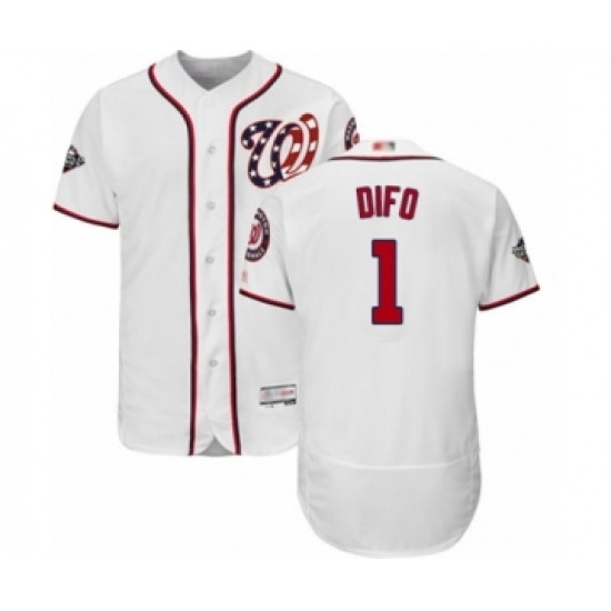 Men's Washington Nationals #1 Wilmer Difo White Home Flex Base Authentic Collection 2019 World Series Bound Baseball Jersey