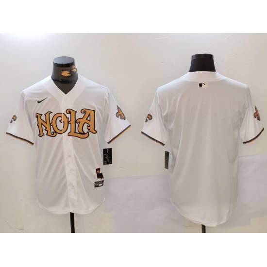 Men's New Orleans Saints Blank White Nola Baseball Jersey - Ujersey