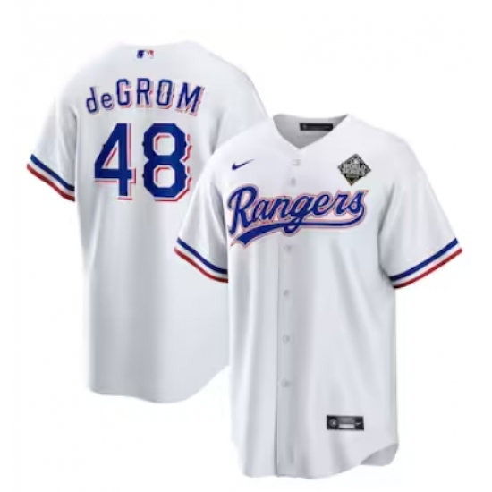 Men's Texas Rangers #48 Jacob deGrom Nike White 2023 World Series Replica Player Jersey - Ujersey