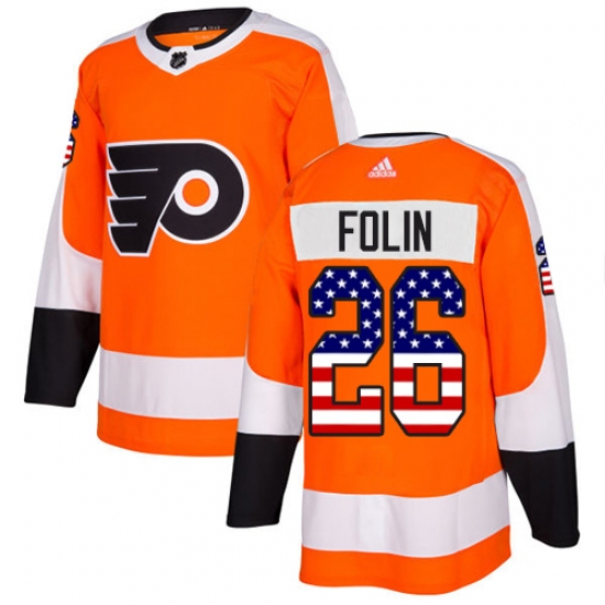 Youth Adidas Philadelphia Flyers #26 Christian Folin Authentic Orange USA Flag Fashion NHL Jersey - Ujersey