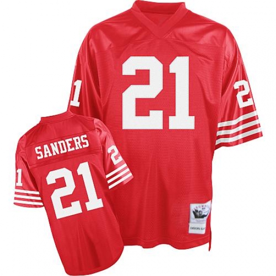 Mitchell and Ness San Francisco 49ers #21 Deion Sanders Authentic Red Team Color Throwback NFL Jersey - Ujersey
