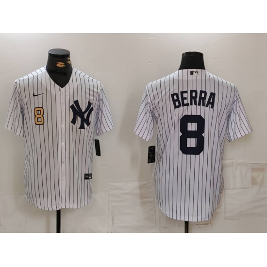 Men's New York Yankees #8 Yogi Berra White Stitched Nike Cool Base Throwback Jerseys - Ujersey