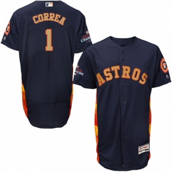 Men's Majestic Houston Astros #1 Carlos Correa Navy Blue Alternate 2018 Gold Program Flex Base Authentic Collection MLB Jersey - Ujersey
