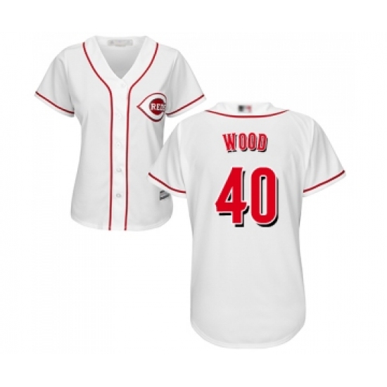 Women's Cincinnati Reds #40 Alex Wood Replica White Home Cool Base Baseball Jersey - Ujersey
