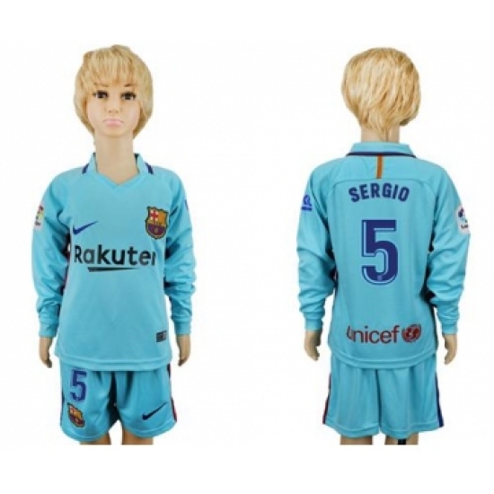 Barcelona #5 Sergio Away Long Sleeves Kid Soccer Club Jersey