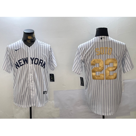 Men's New York Yankees #22 Juan Soto White Pinstripe Fashion Cool Base Jersey - Ujersey