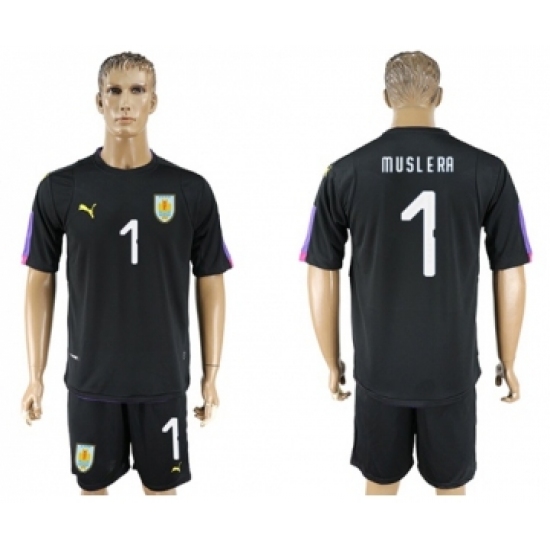 Uruguay #1 Muslera Black Goalkeeper Soccer Country Jersey