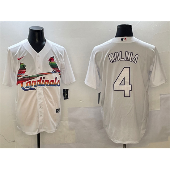 Men's St. Louis Cardinals #4 Yadier Molina White Cool Base Stitched Baseball Jersey - Ujersey