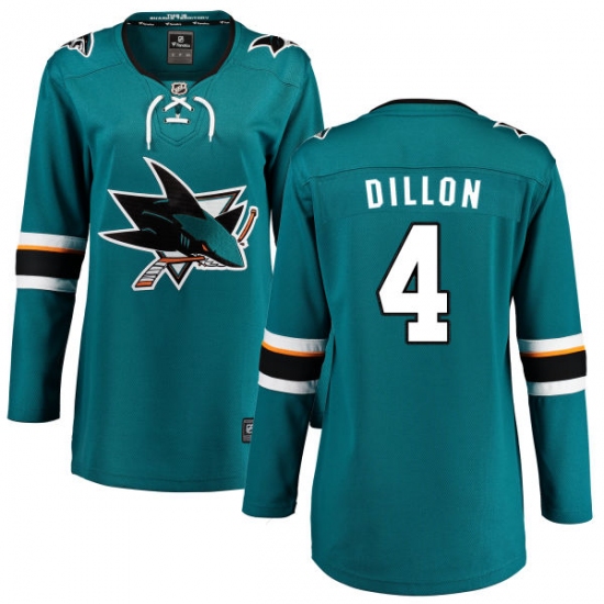 Women's San Jose Sharks #4 Brenden Dillon Fanatics Branded Teal Green Home Breakaway NHL Jersey - Ujersey
