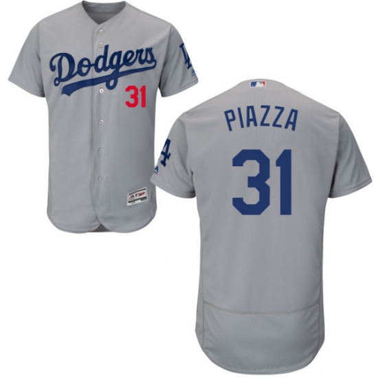 Men's Majestic Los Angeles Dodgers #31 Mike Piazza Gray Alternate Road Flexbase Authentic Collection MLB Jersey - Ujersey