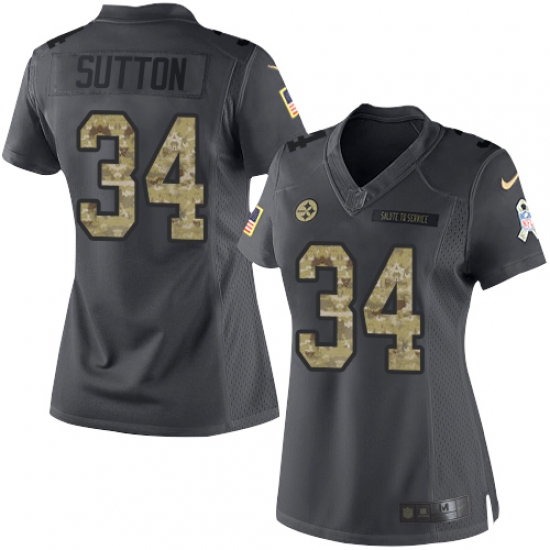 Women's Nike Pittsburgh Steelers #34 Cameron Sutton Limited Black 2016 Salute to Service NFL Jersey - Ujersey