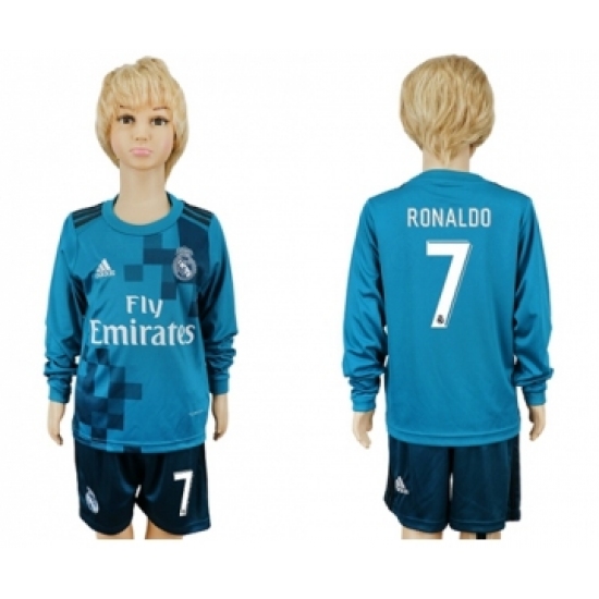 Real Madrid #7 Ronaldo Sec Away Long Sleeves Kid Soccer Club Jersey