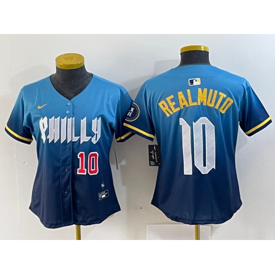 Women's Philadelphia Phillies #10 JT Realmuto Number Blue 2024 City Connect Limited Stitched Jersey - Ujersey