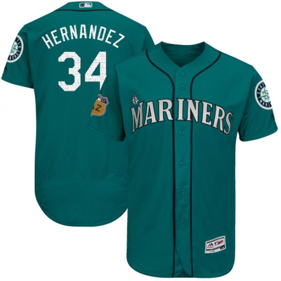 Men's Majestic Seattle Mariners #34 Felix Hernandez Aqua 2017 Spring Training Authentic Collection Flex Base MLB Jersey - Ujersey