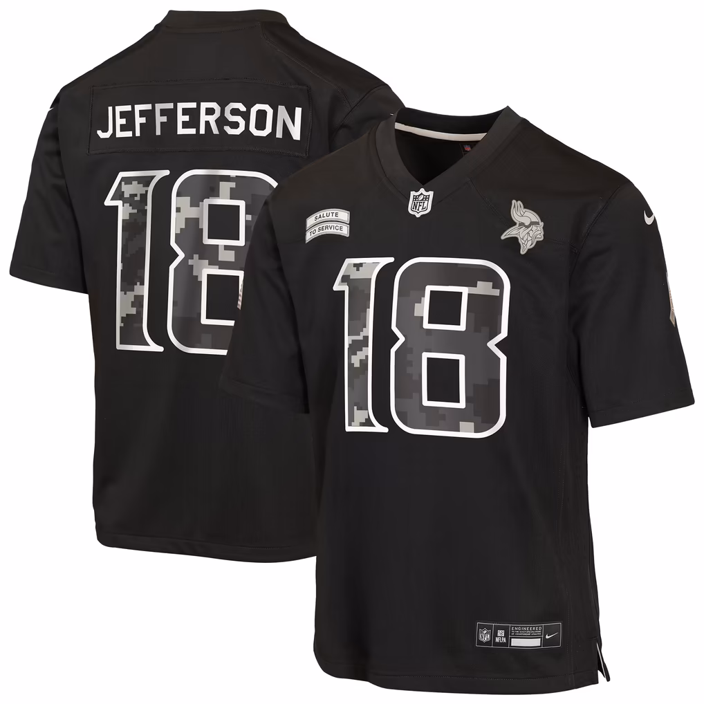 Youth Minnesota Vikings Justin Jefferson Nike Black 2026 Salute to Service Game Jersey - Ujersey