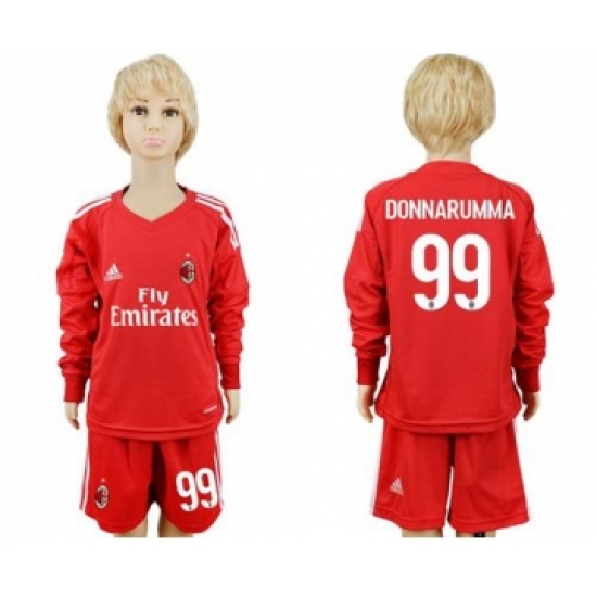 AC Milan #99 Donnarumma Red Goalkeeper Long Sleeves Kid Soccer Club Jersey