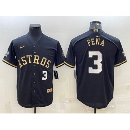Men's Houston Astros #3 Jeremy Pena Number Black Gold 2022 World Series Stitched Baseball Jersey - Ujersey