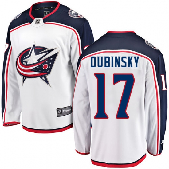 Men's Columbus Blue Jackets #17 Brandon Dubinsky Fanatics Branded White Away Breakaway NHL Jersey - Ujersey
