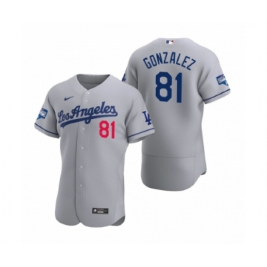 Men's Los Angeles Dodgers #81 Victor Gonzalez Gray 2020 World Series Champions Authentic Jerseys - Ujersey