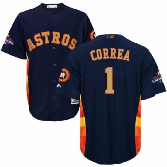 Men's Majestic Houston Astros #1 Carlos Correa Replica Navy Blue Alternate 2018 Gold Program Cool Base MLB Jersey - Ujersey