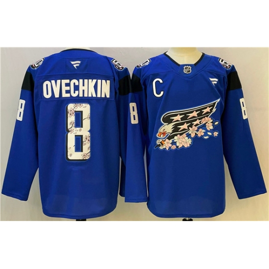 Men's Washington Capitals #8 Alex Ovechkin Blue Cherry Blossom With C Stitched Hockey Jersey - Ujersey
