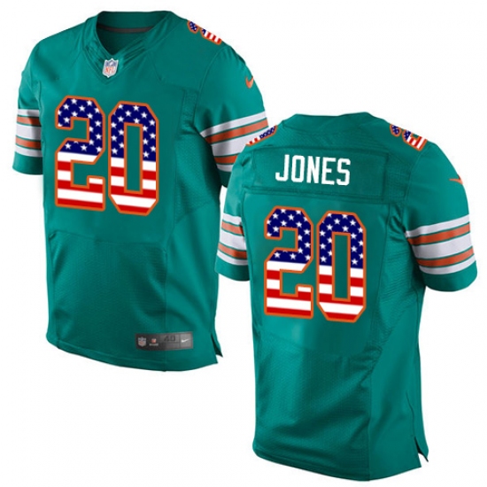 Men's Nike Miami Dolphins #20 Reshad Jones Elite Aqua Green Alternate USA Flag Fashion NFL Jersey - ujerseystore